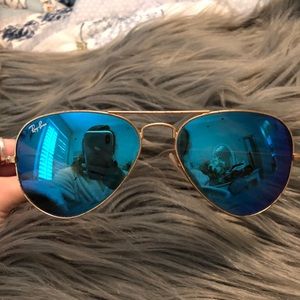 RAYBANS blue lense, gold frames AVIATOR